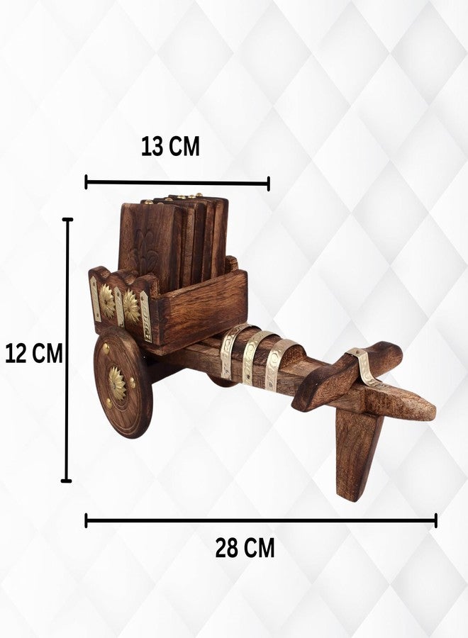 ANSHEZ Handcrafted Decorative Bullock Cart Shaped Wooden Coaster Set of 6 | Wooden Coaster for Dining Table & Office Desk | Baggi Coaster | Tea Coffee Coaster Set - Image 4